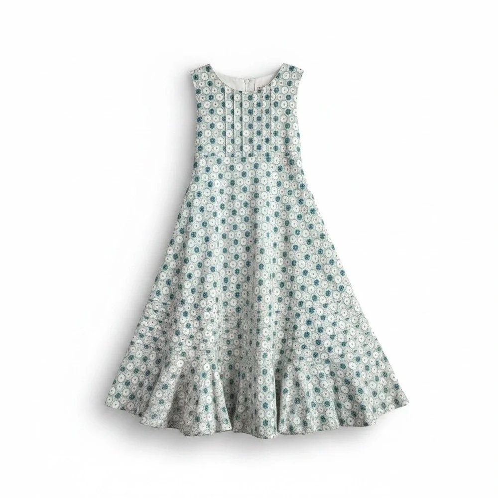 Handmade‎ Vintage Floral Sleeveless Dress Kids 10 Blue Pink Cottagecore Retro
